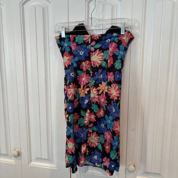Dee Elly Black Floral Strapless Dress Size Small - Picture 2 of 9